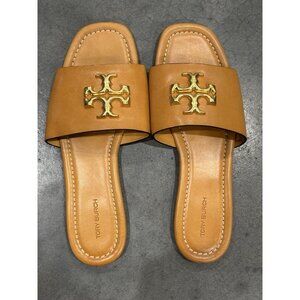 Tory Burch Tan Flats with Gold Logo